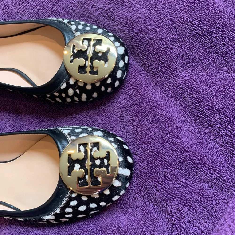 Tory Burch Black/Cream Animal Hair/Leather Ballet Flats sz 8M